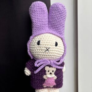 Handmade crochet purple bear hat dress for Just Dutch Miffy bunny rabbit